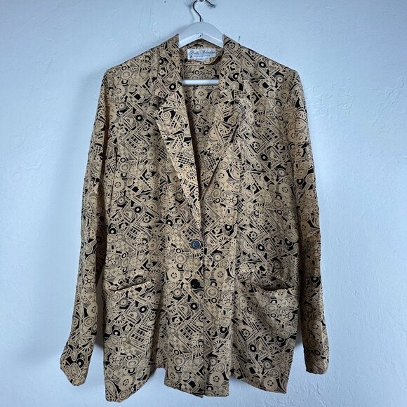 Vintage Balla Valentina For Vica Moda Womens 100% Silk Blazer Jacket XL Beige - Picture 1 of 8